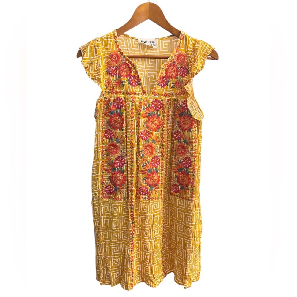 Savanna Jane Aztec Floral Embroidery Boho Summer Babydoll Dress size Small